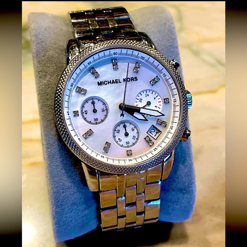 Michael Kors Ritz Chronograph Watch Women 37mm Silver Tone MK5020